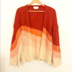 Anthro Knit Red Rainbow Cardigan Long Sleeve